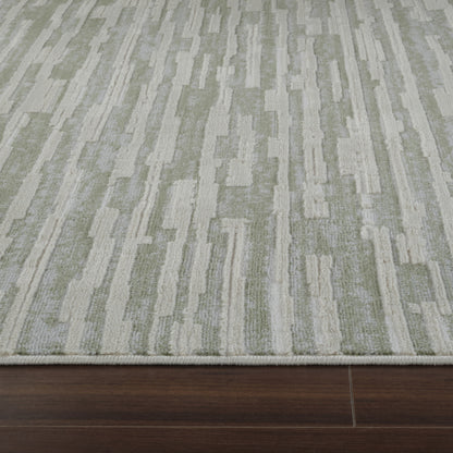 8' X 11' Beige and Green Abstract Distressed Area Rug