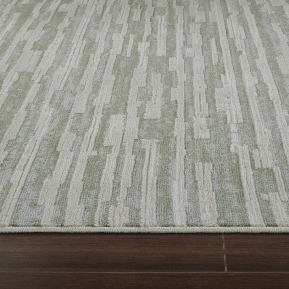 8' X 11' Beige and Green Abstract Distressed Area Rug