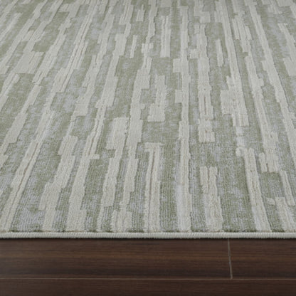 8' X 11' Beige and Green Abstract Distressed Area Rug