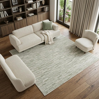 8' X 11' Beige and Green Abstract Distressed Area Rug