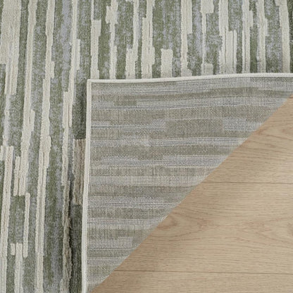 8' X 11' Beige and Green Abstract Distressed Area Rug