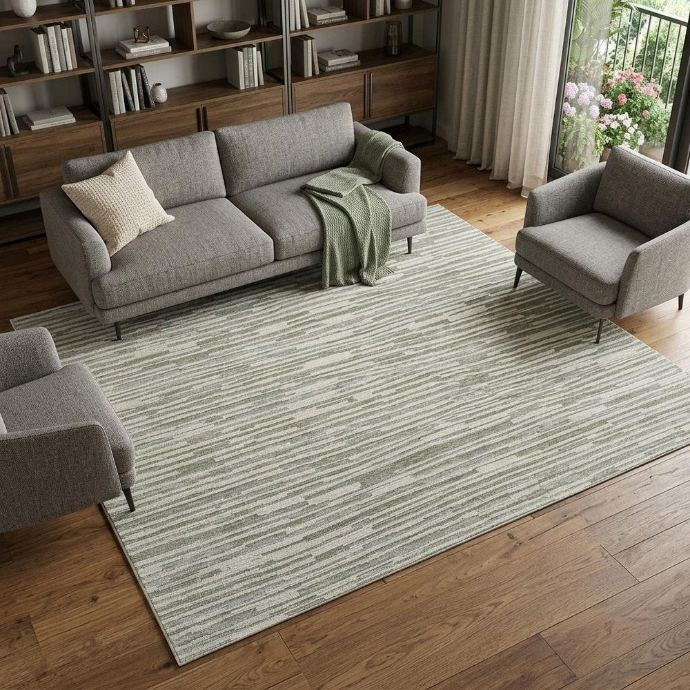 8' X 11' Beige and Green Abstract Distressed Area Rug