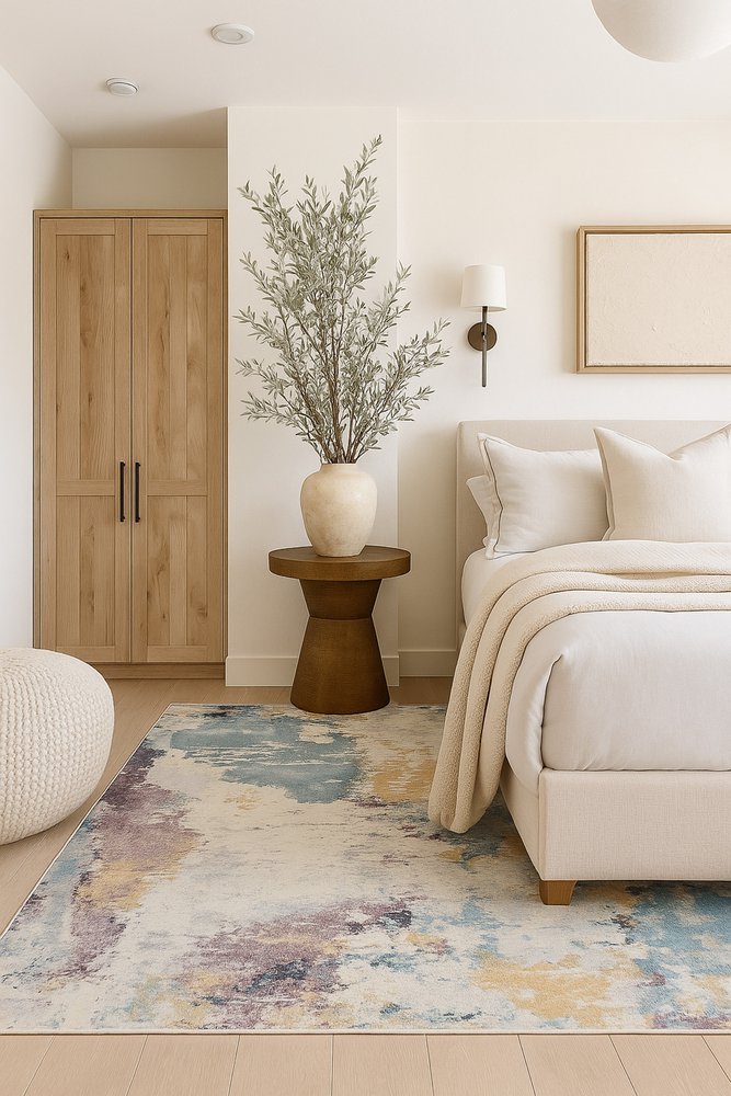 4' X 6' Beige and Blue Abstract Distressed Area Rug