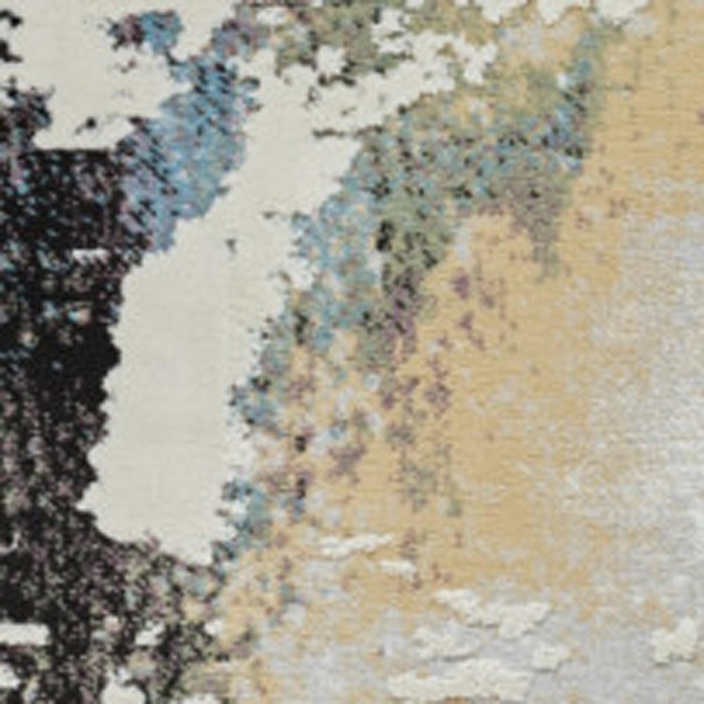 5' X 8' Beige and Blue Abstract Distressed Area Rug
