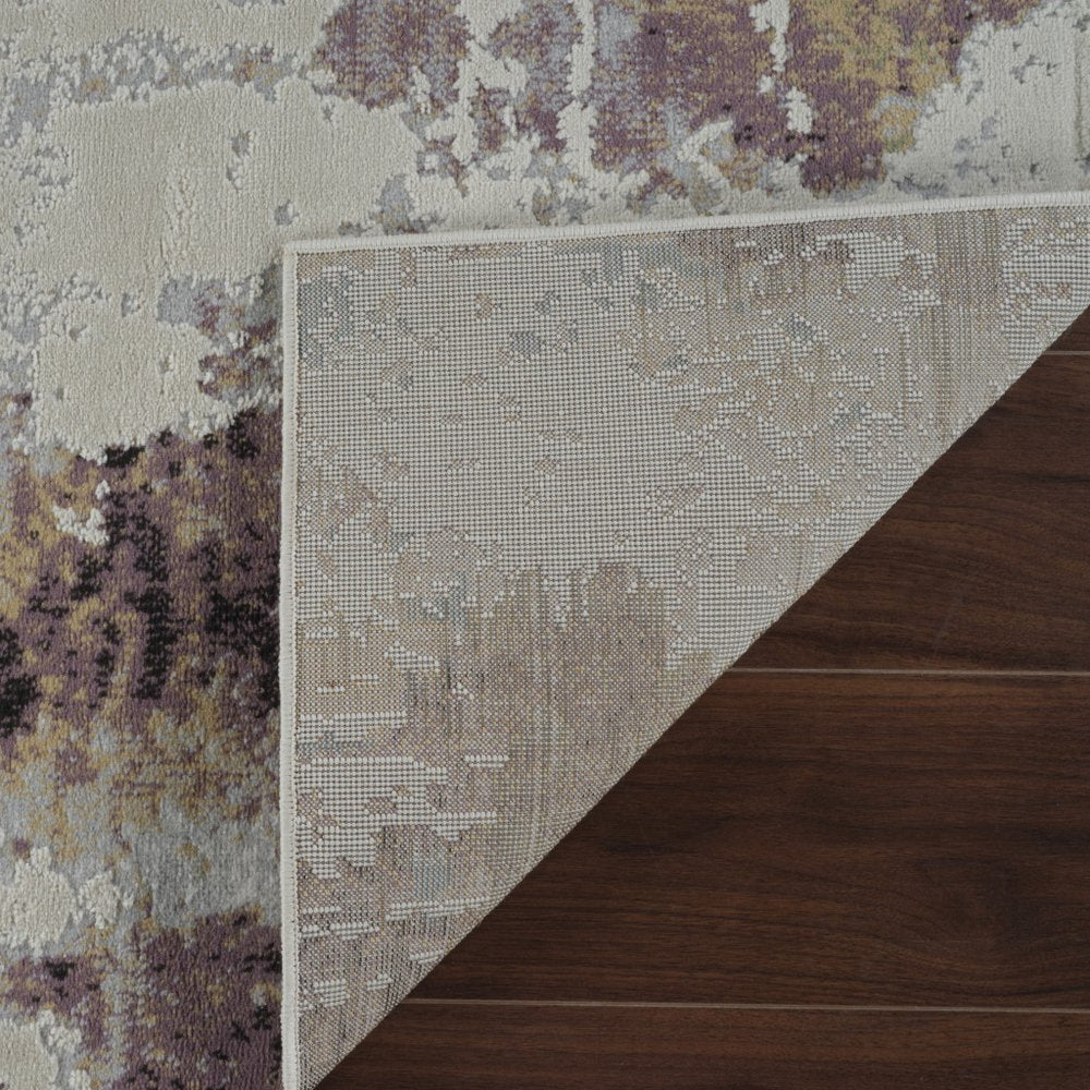 5' X 8' Beige and Blue Abstract Distressed Area Rug
