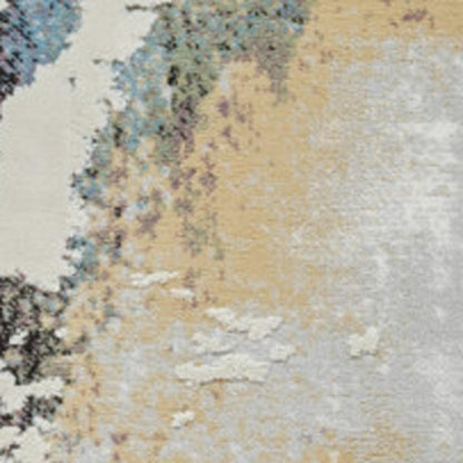 7' X 10' Beige and Blue Abstract Distressed Area Rug