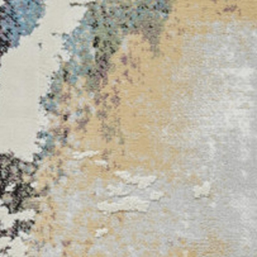 7' X 10' Beige and Blue Abstract Distressed Area Rug