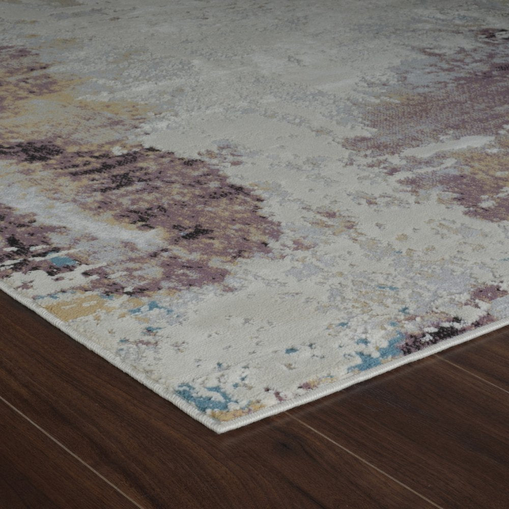 7' X 10' Beige and Blue Abstract Distressed Area Rug
