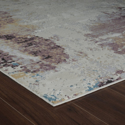 7' X 10' Beige and Blue Abstract Distressed Area Rug