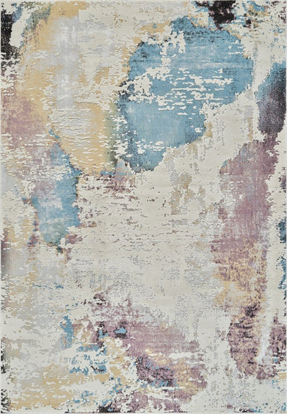7' X 10' Beige and Blue Abstract Distressed Area Rug