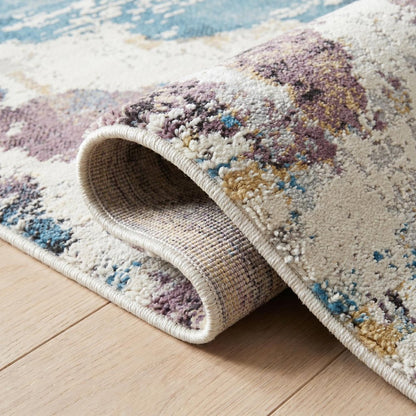 7' X 10' Beige and Blue Abstract Distressed Area Rug