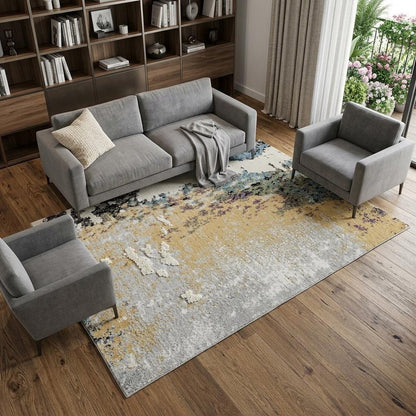 7' X 10' Beige and Blue Abstract Distressed Area Rug