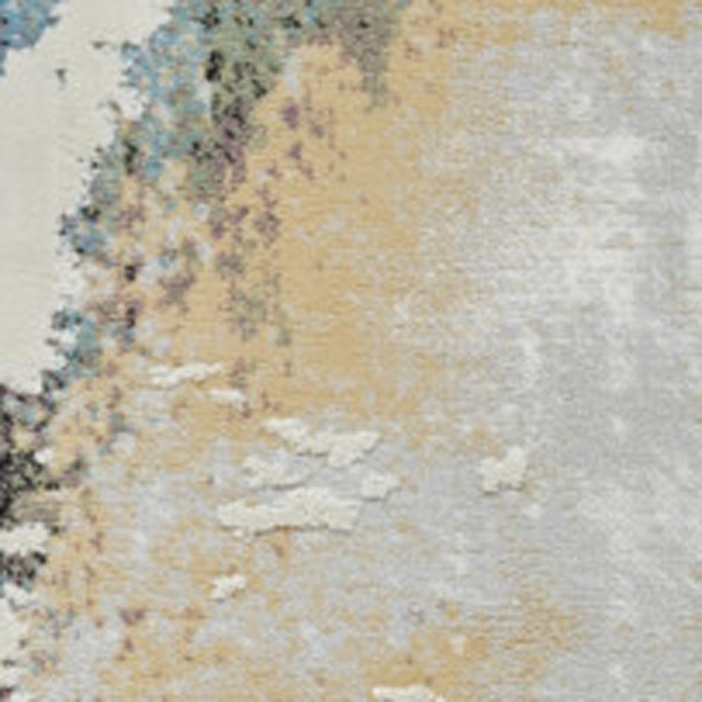 8' X 11' Beige and Blue Abstract Distressed Area Rug