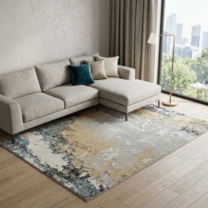8' X 11' Beige and Blue Abstract Distressed Area Rug