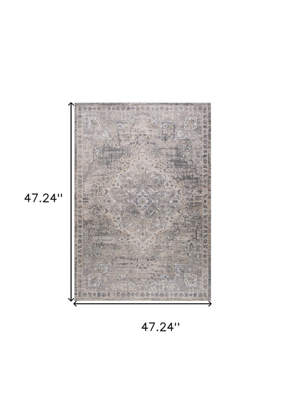 4' X 6' Gray and Beige Oriental Distressed Area Rug