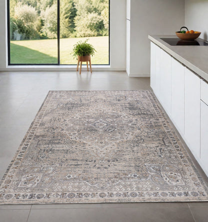 4' X 6' Gray and Beige Oriental Distressed Area Rug