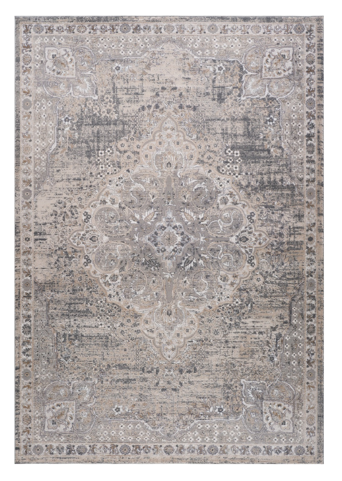 4' X 6' Gray and Beige Oriental Distressed Area Rug