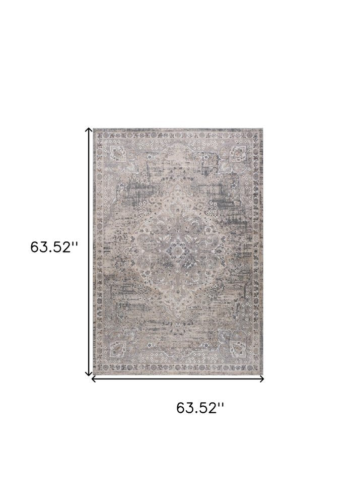 5' X 8' Gray and Beige Oriental Distressed Area Rug
