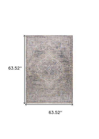 5' X 8' Gray and Beige Oriental Distressed Area Rug
