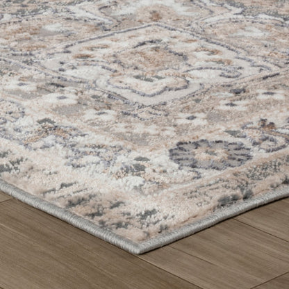 5' X 8' Gray and Beige Oriental Distressed Area Rug