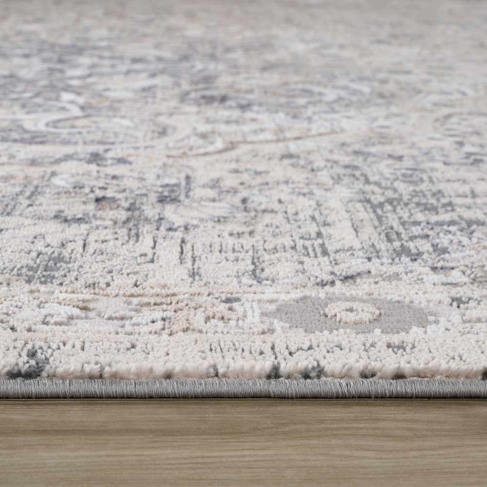 5' X 8' Gray and Beige Oriental Distressed Area Rug
