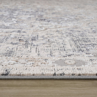 5' X 8' Gray and Beige Oriental Distressed Area Rug