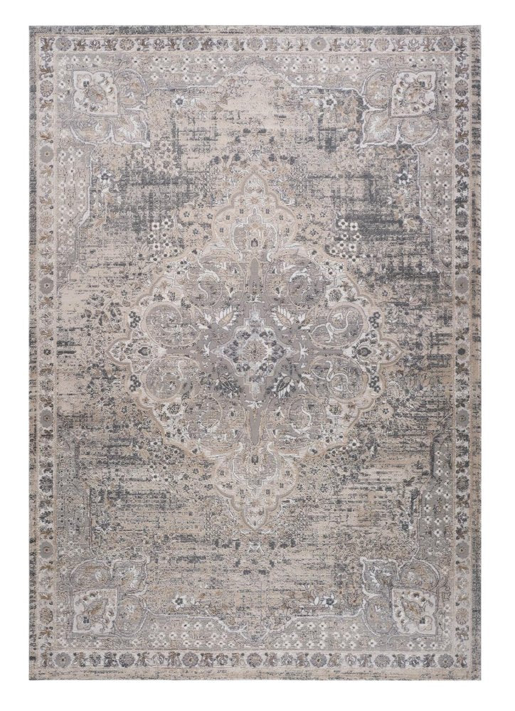 7' X 10' Gray and Beige Oriental Distressed Area Rug