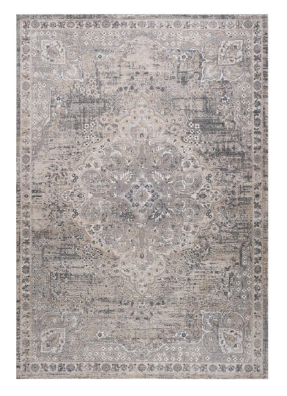 7' X 10' Gray and Beige Oriental Distressed Area Rug