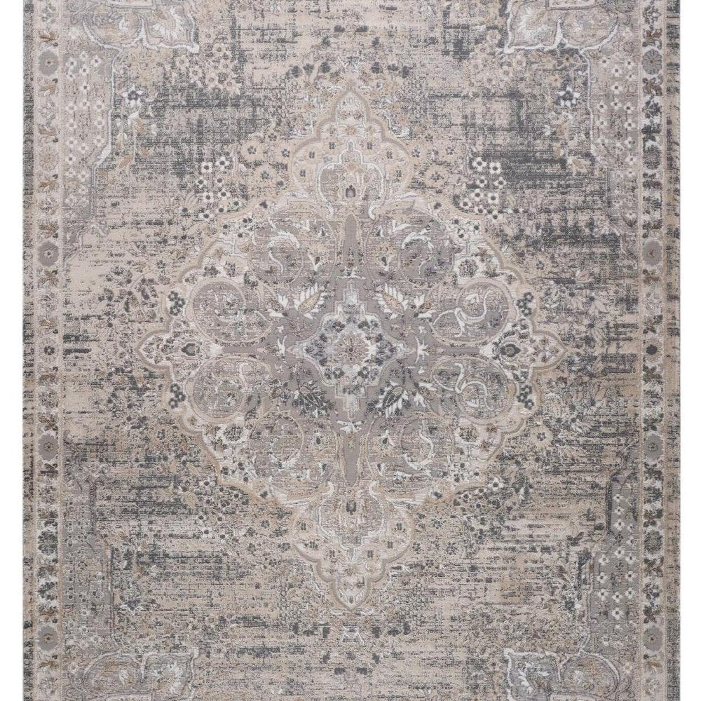 7' X 10' Gray and Beige Oriental Distressed Area Rug