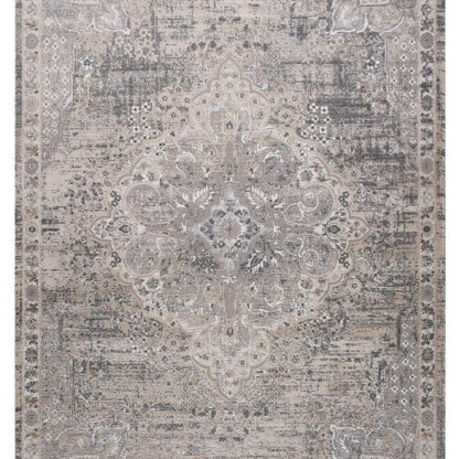7' X 10' Gray and Beige Oriental Distressed Area Rug