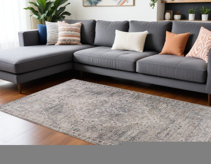 8' X 11' Gray and Beige Oriental Distressed Area Rug