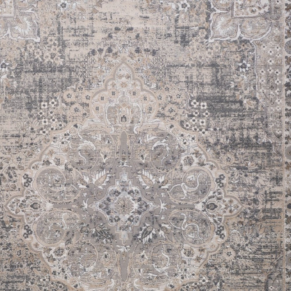 8' X 11' Gray and Beige Oriental Distressed Area Rug