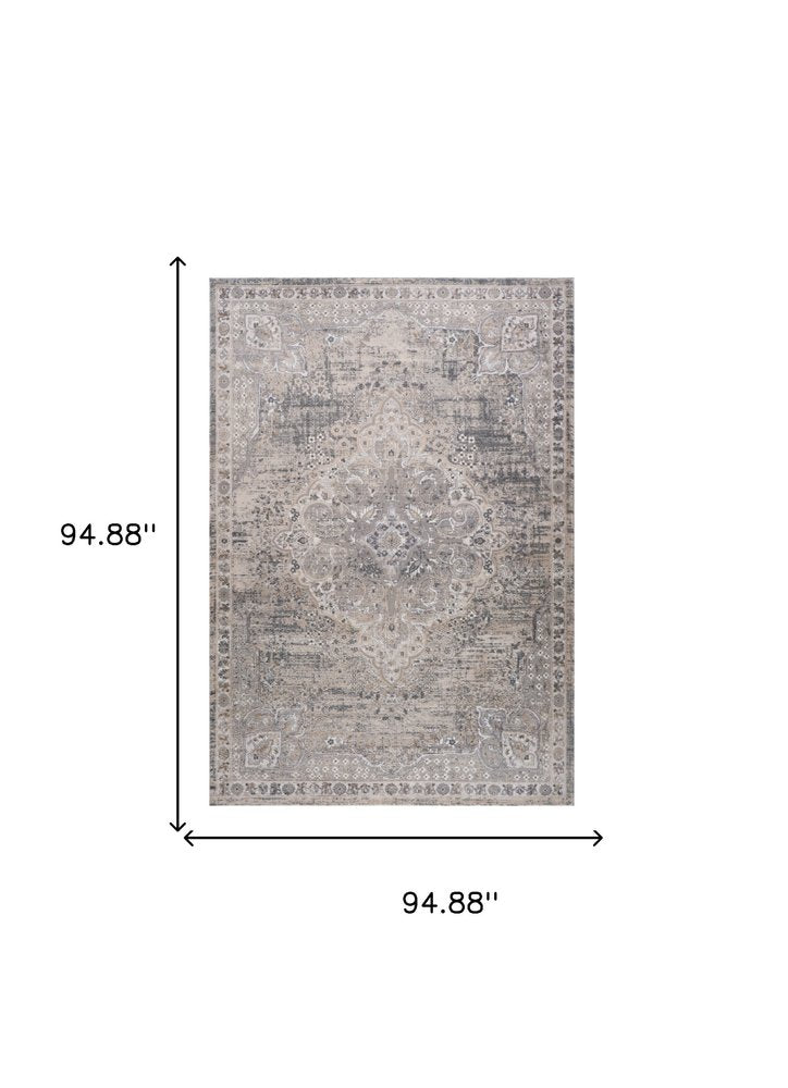 8' X 11' Gray and Beige Oriental Distressed Area Rug