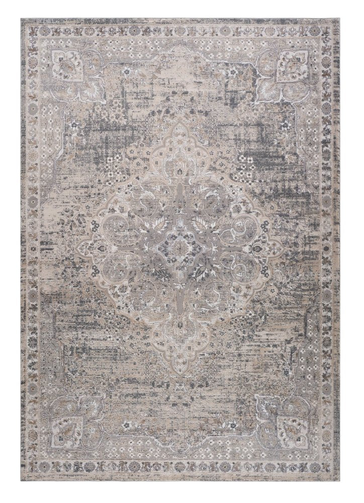 8' X 11' Gray and Beige Oriental Distressed Area Rug