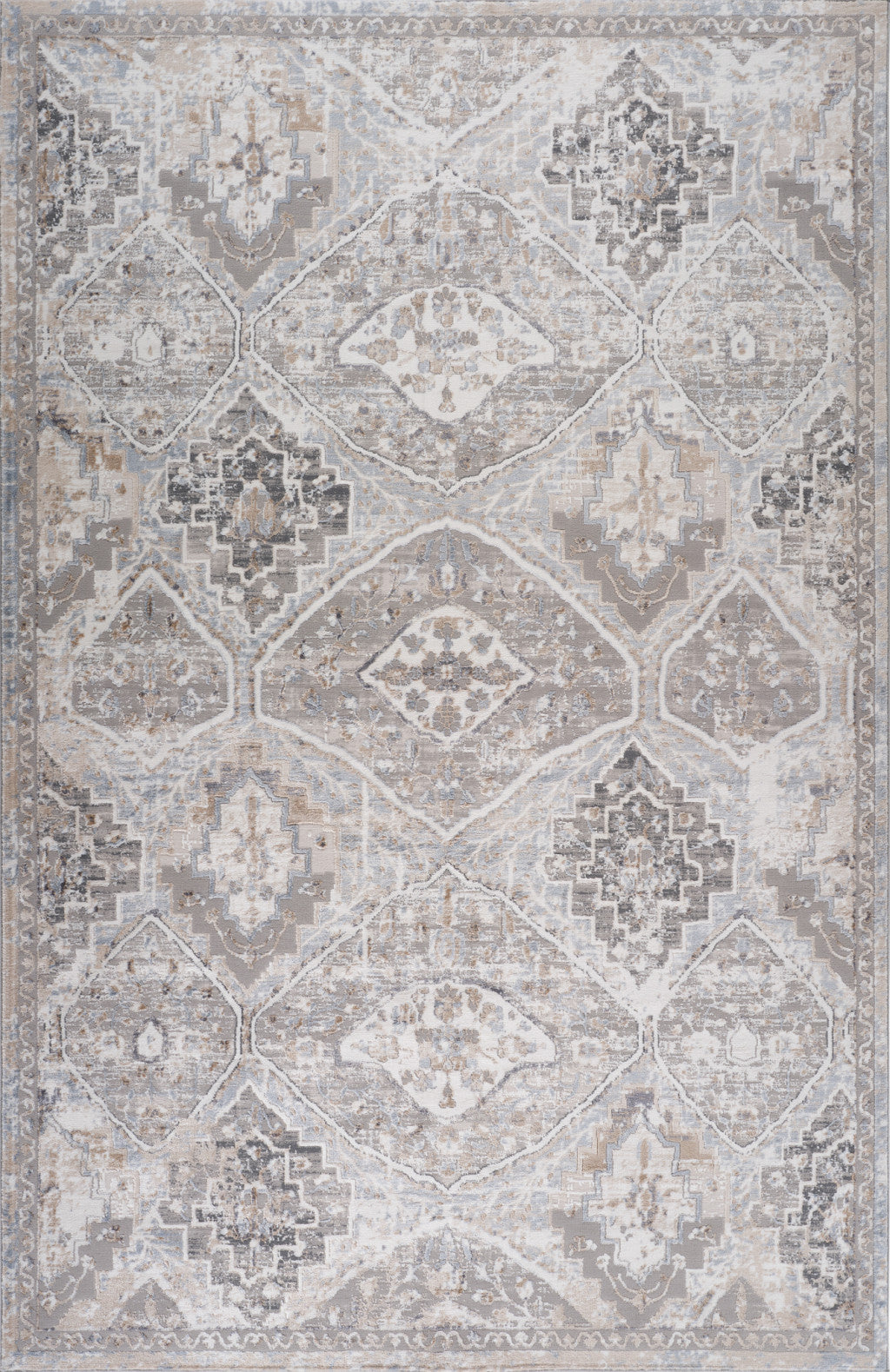 4' X 6' Blue and Gray Oriental Distressed Area Rug