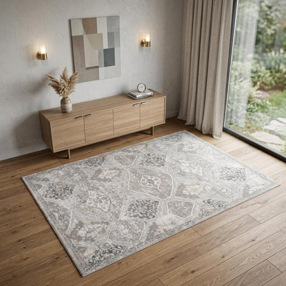 4' X 6' Blue and Gray Oriental Distressed Area Rug