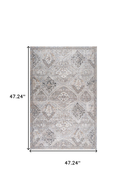 4' X 6' Blue and Gray Oriental Distressed Area Rug