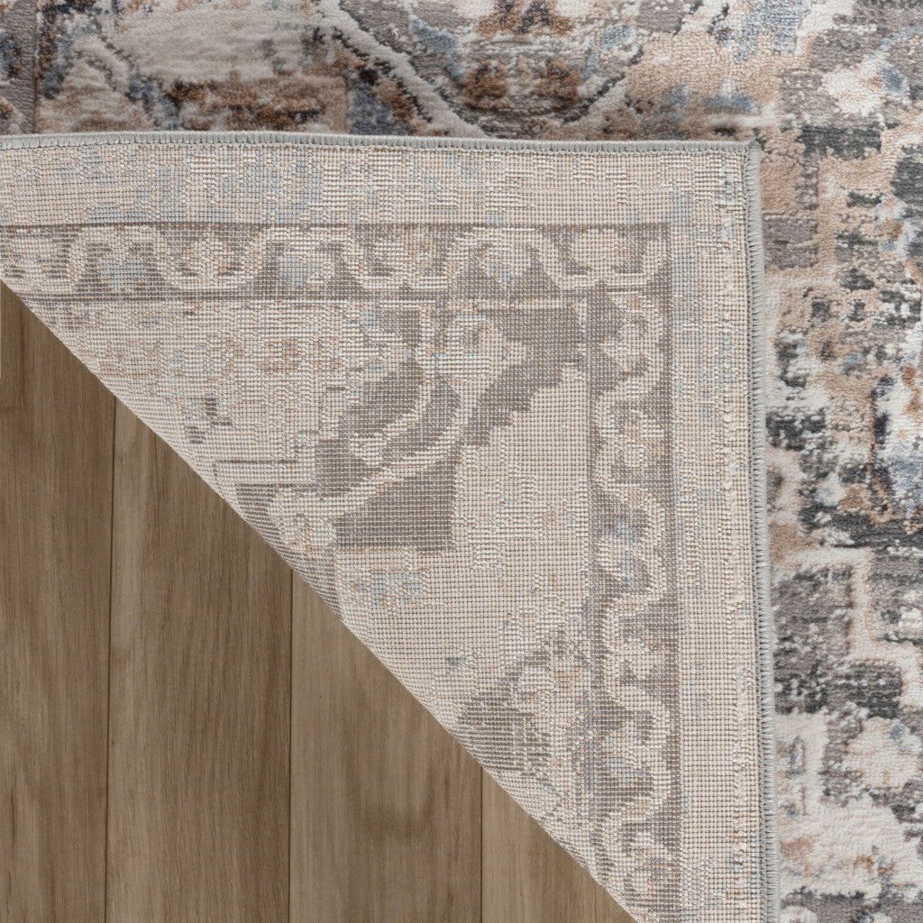 5' X 8' Blue and Gray Oriental Distressed Area Rug