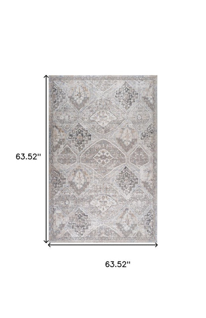 5' X 8' Blue and Gray Oriental Distressed Area Rug