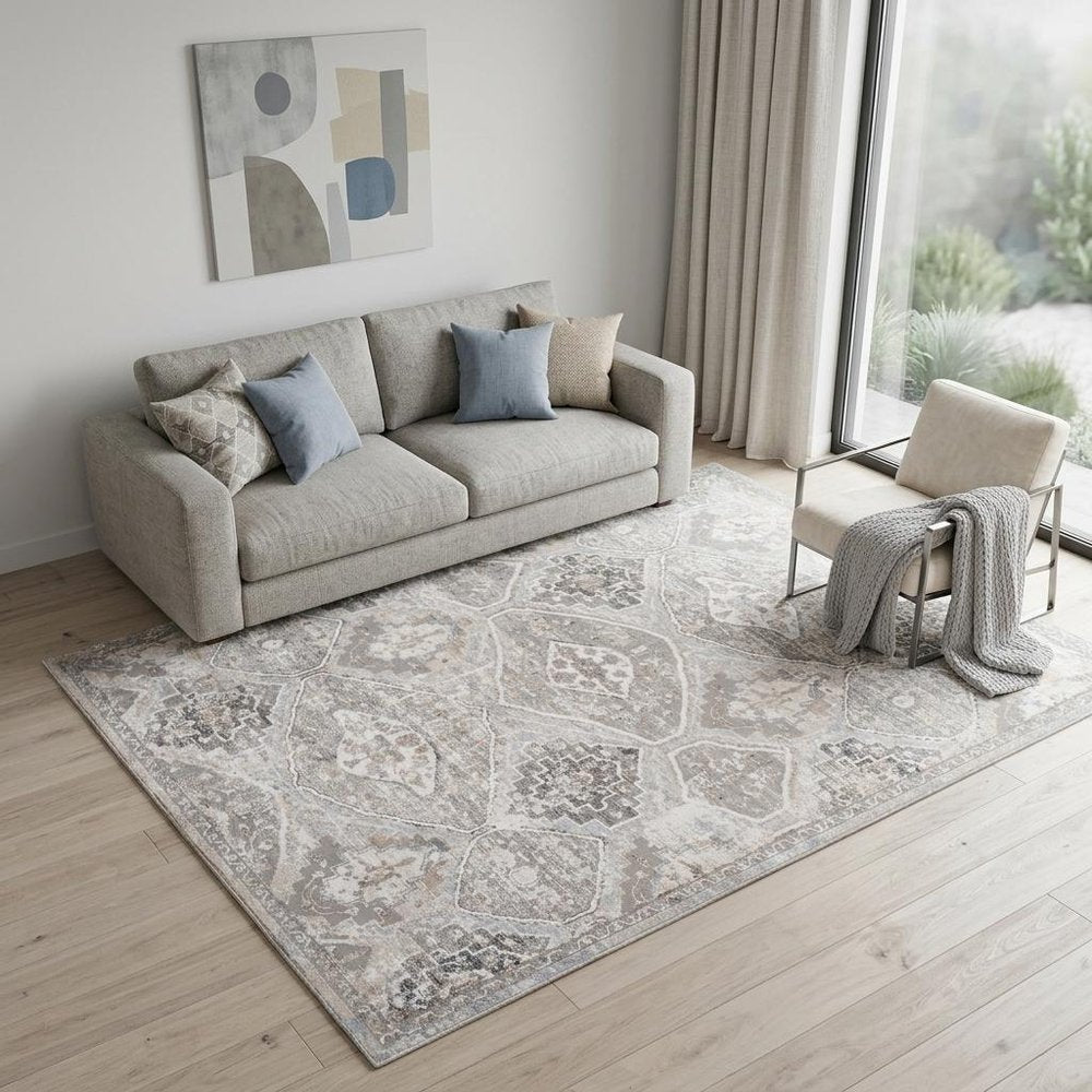 5' X 8' Blue and Gray Oriental Distressed Area Rug