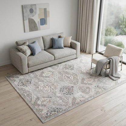 5' X 8' Blue and Gray Oriental Distressed Area Rug