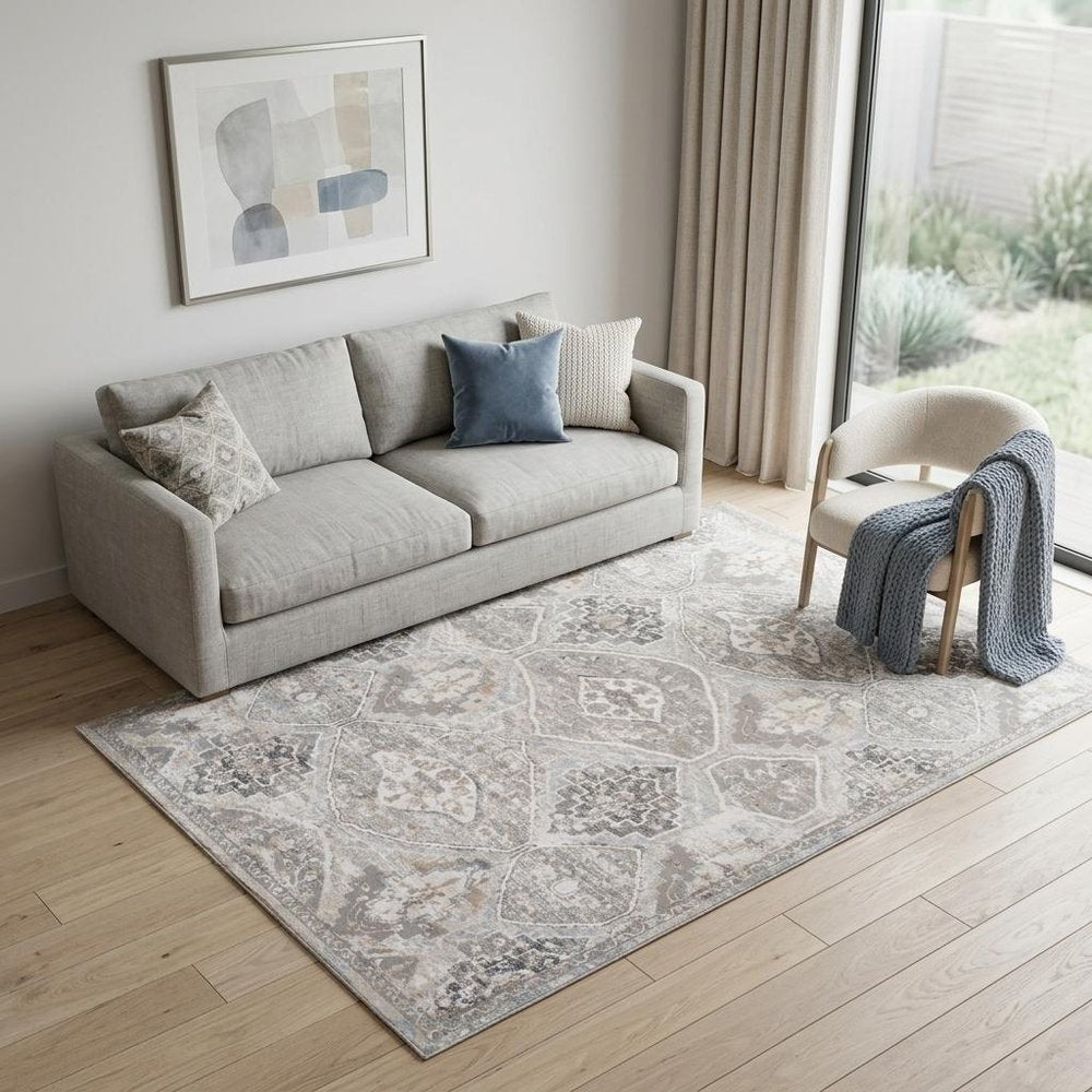 5' X 8' Blue and Gray Oriental Distressed Area Rug