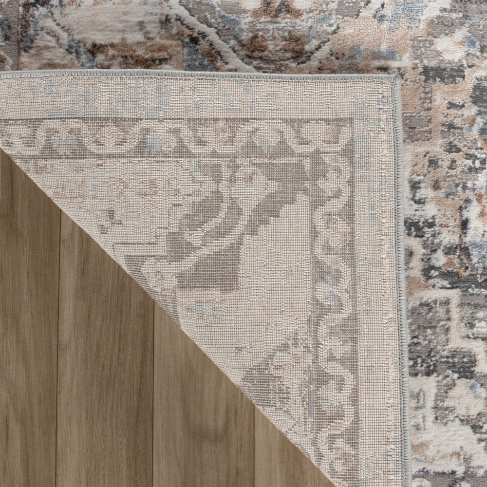7' X 10' Blue and Gray Oriental Distressed Area Rug