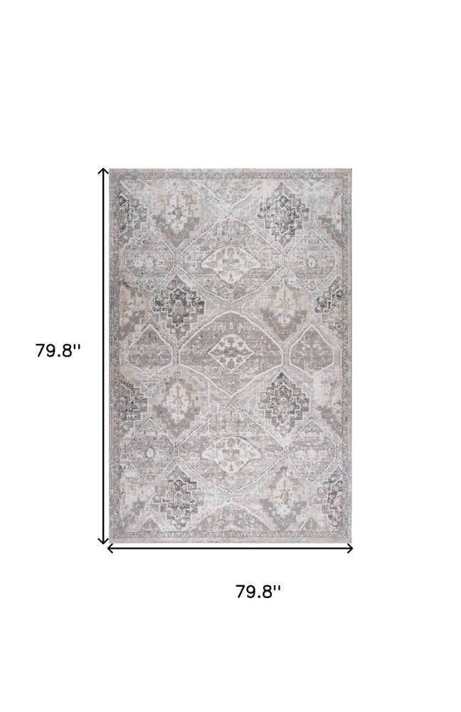 7' X 10' Blue and Gray Oriental Distressed Area Rug