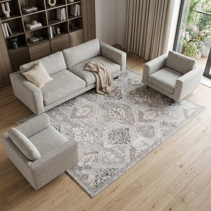 7' X 10' Blue and Gray Oriental Distressed Area Rug
