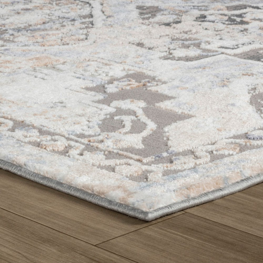 8' X 11' Blue and Gray Oriental Distressed Area Rug