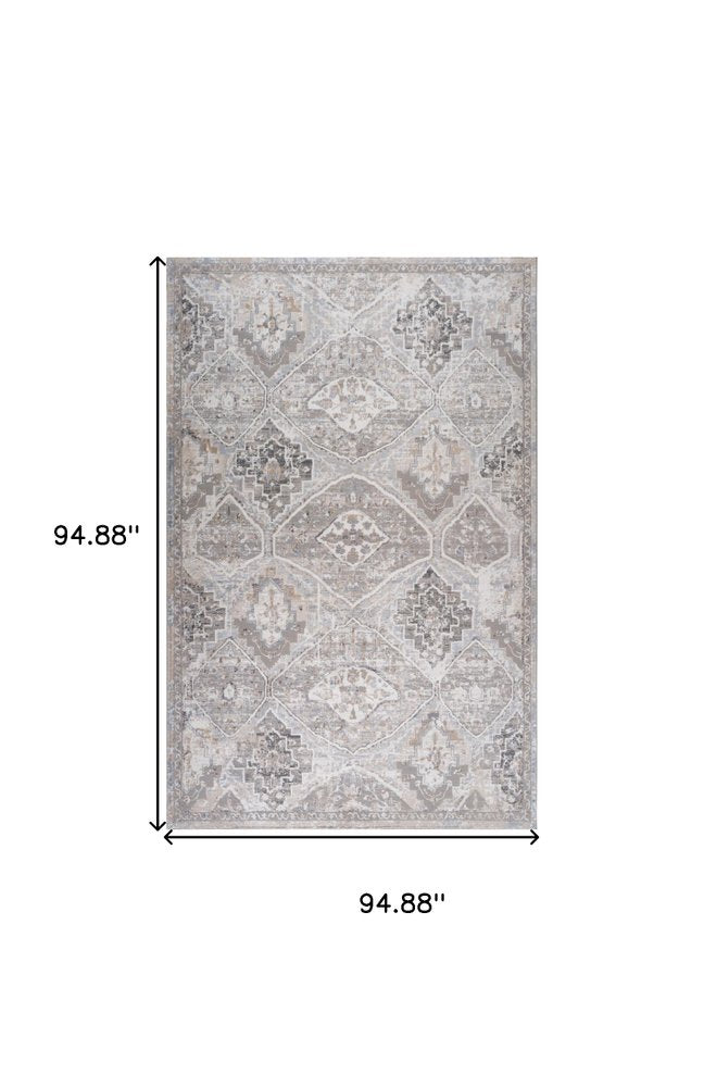 8' X 11' Blue and Gray Oriental Distressed Area Rug