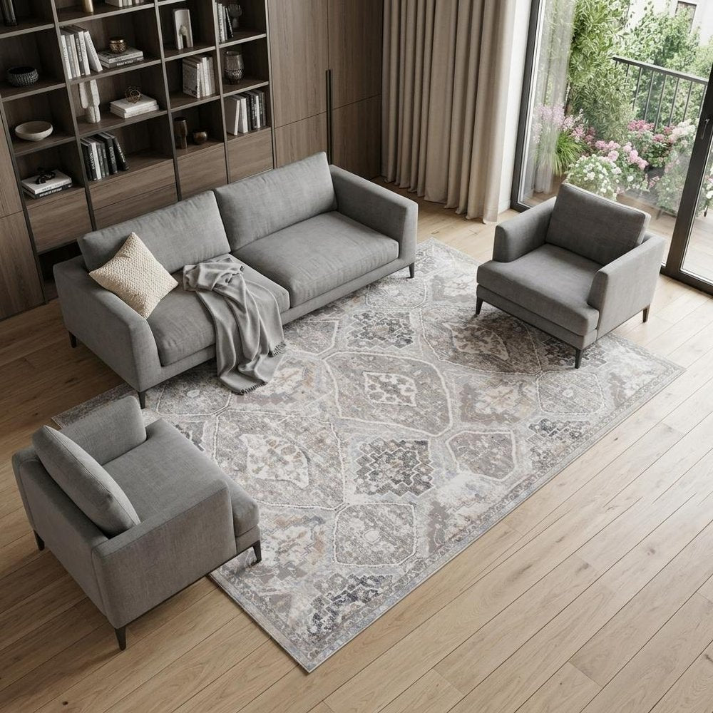 8' X 11' Blue and Gray Oriental Distressed Area Rug