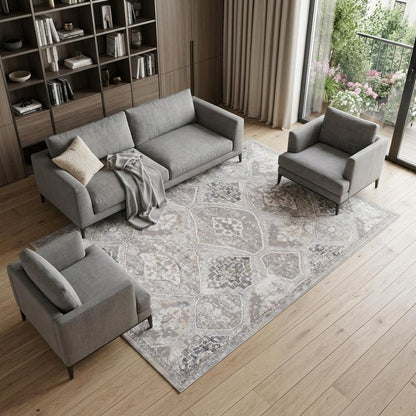 8' X 11' Blue and Gray Oriental Distressed Area Rug