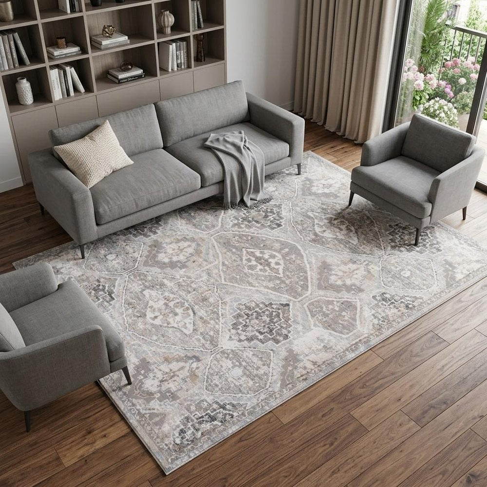 8' X 11' Blue and Gray Oriental Distressed Area Rug